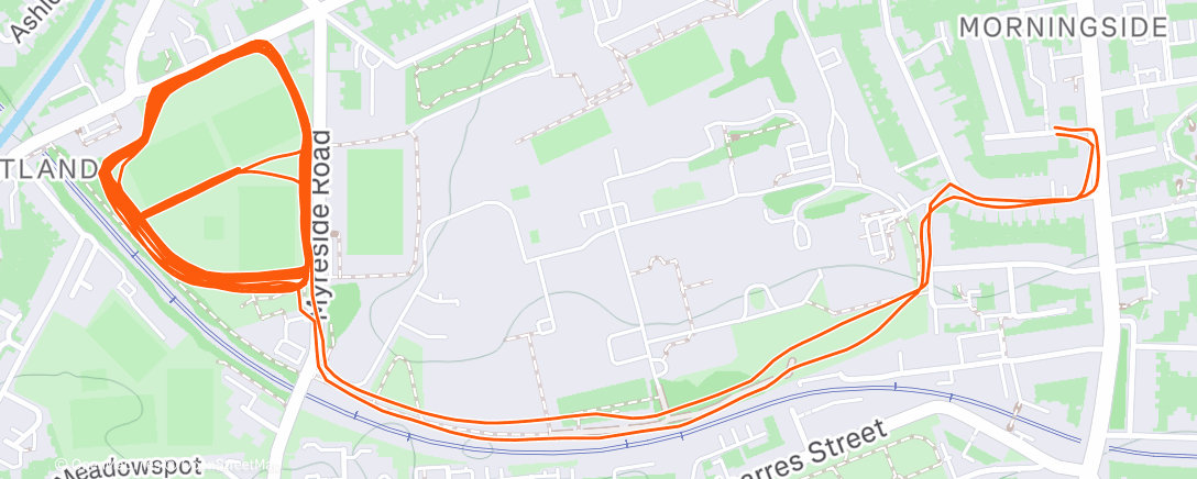 Карта физической активности (Grass Reps: 10min T, 60s E, 6 x 1km (60s E), 5min T)