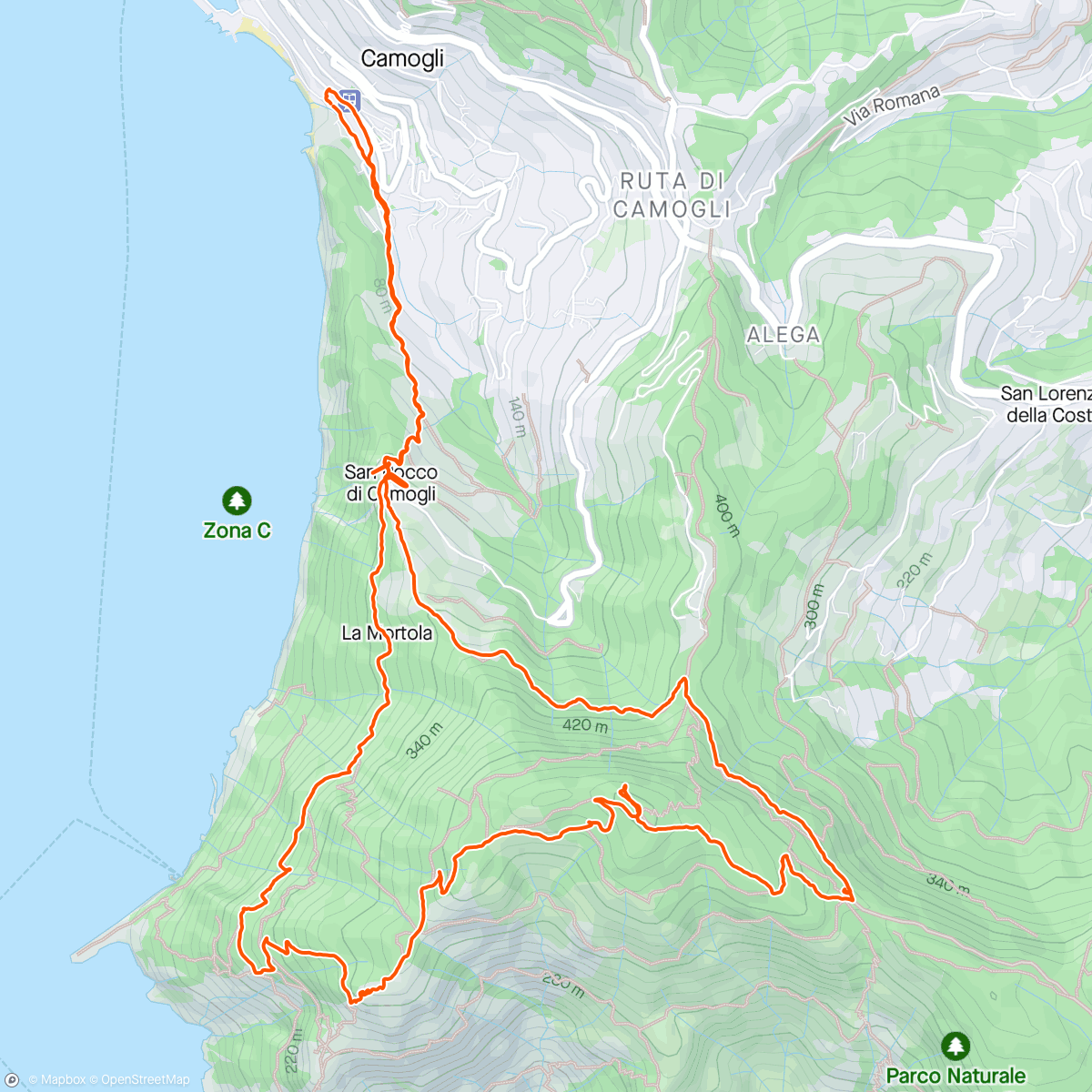 Karte der Aktivität „Camogli, San Rocco, cima Portofino”