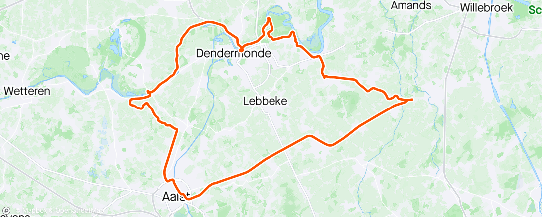 Mapa de la actividad (Namiddagrit
Droog tot in Aalst, nat tot in Dendermonde, terug droog tegen thuis.)