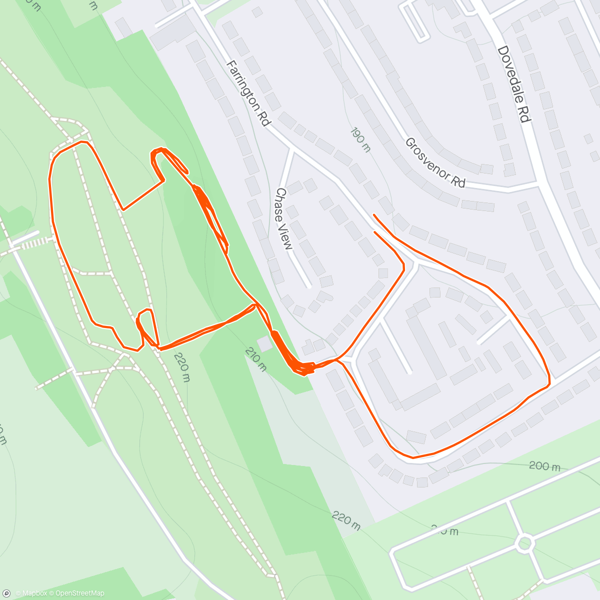Map of the activity, Striders group session. Hill sprints