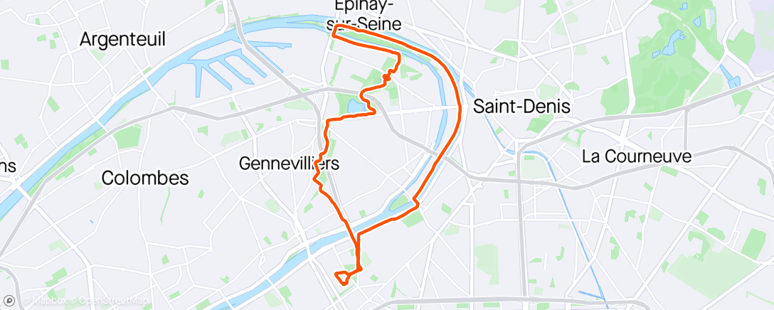 Map of the activity, 1h15 tempo