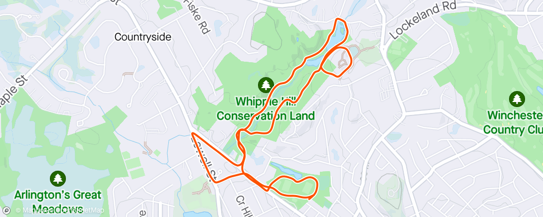 Map of the activity, Post-softball practice easy trail run