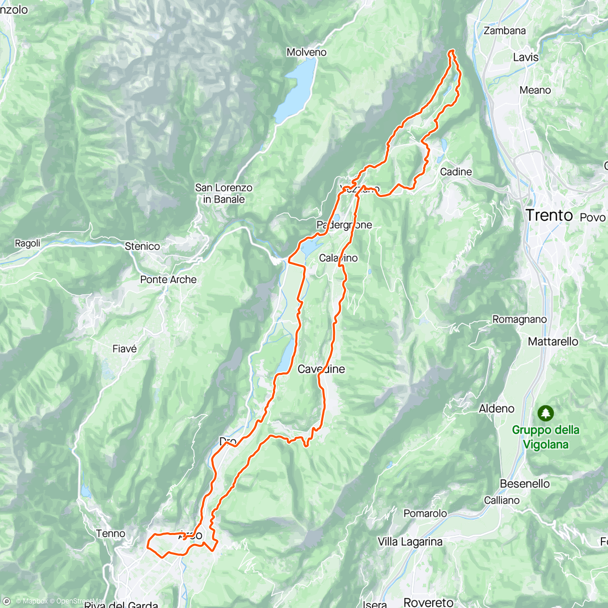 Map of the activity, Terlago bike, Madruzzo e Braila