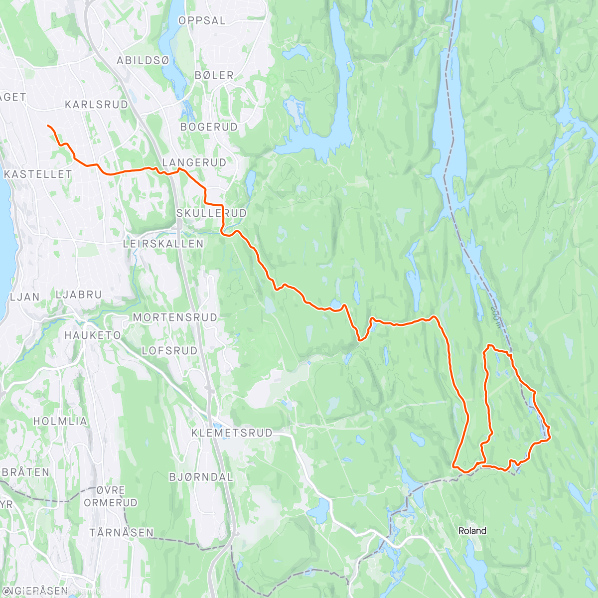 Map of the activity, Første løpetur i Østmarka