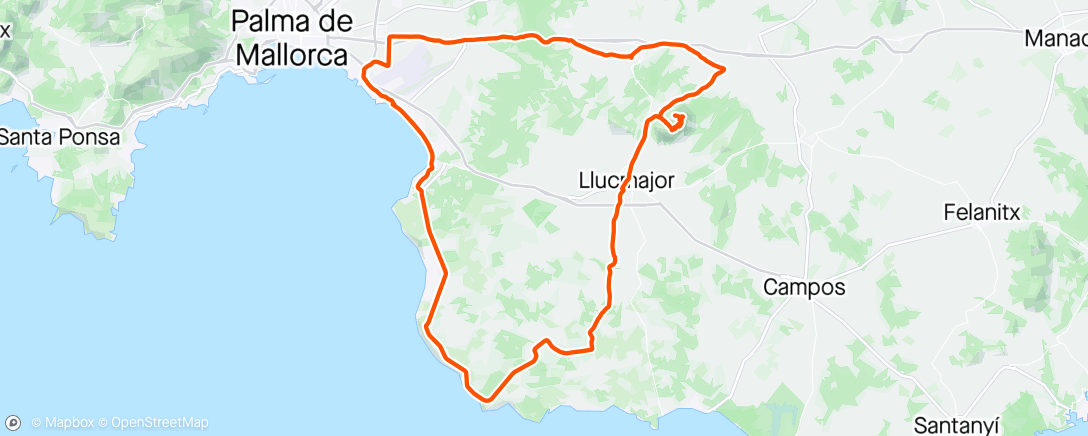アクティビティ「Rolig rulling dag 1 av Vuelta de Mallorca med Saxo Fernet Cycling.」の地図