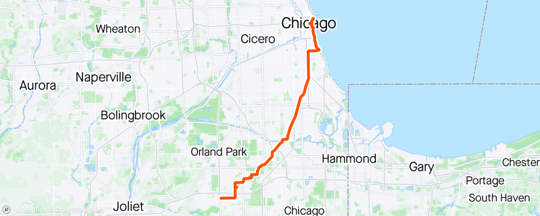 Map of the activity, R66 #30 Mokena - Chicago