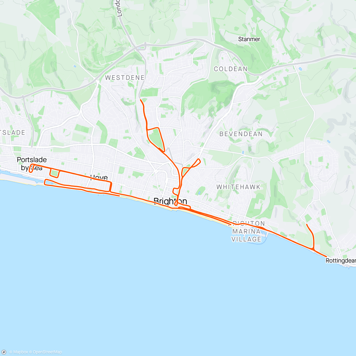 Map of the activity, Brighton marathon. 3hours 32.25