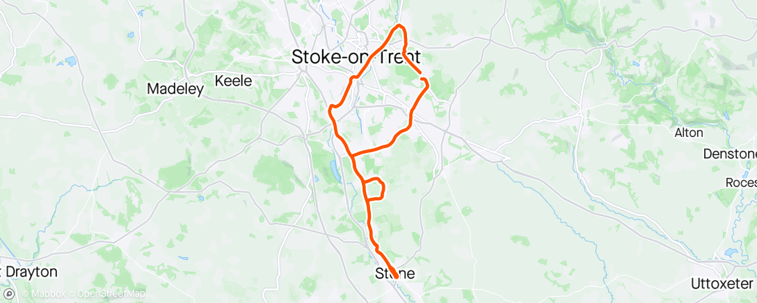 Map of the activity, Steady ride to stone with Barry and Andy
