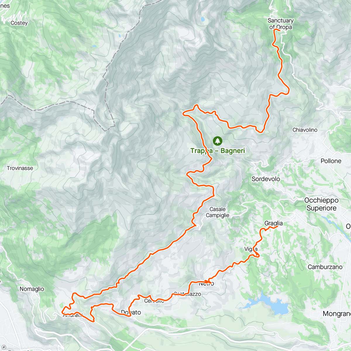 Mapa de la actividad, BDC - giro ad anello 2/2 - Tracciolino e ritorno a Graglia