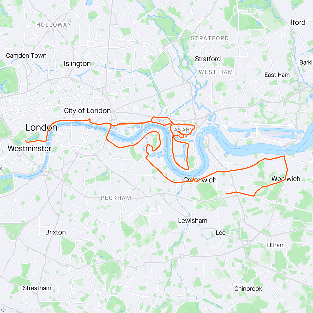 Map of the activity, London Marathon 2024 🧡💙❤️
