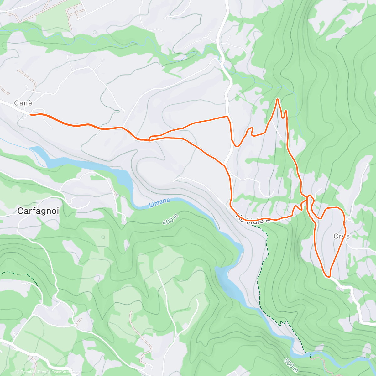 Map of the activity, Pellegrinaggio a Muiere e Cros