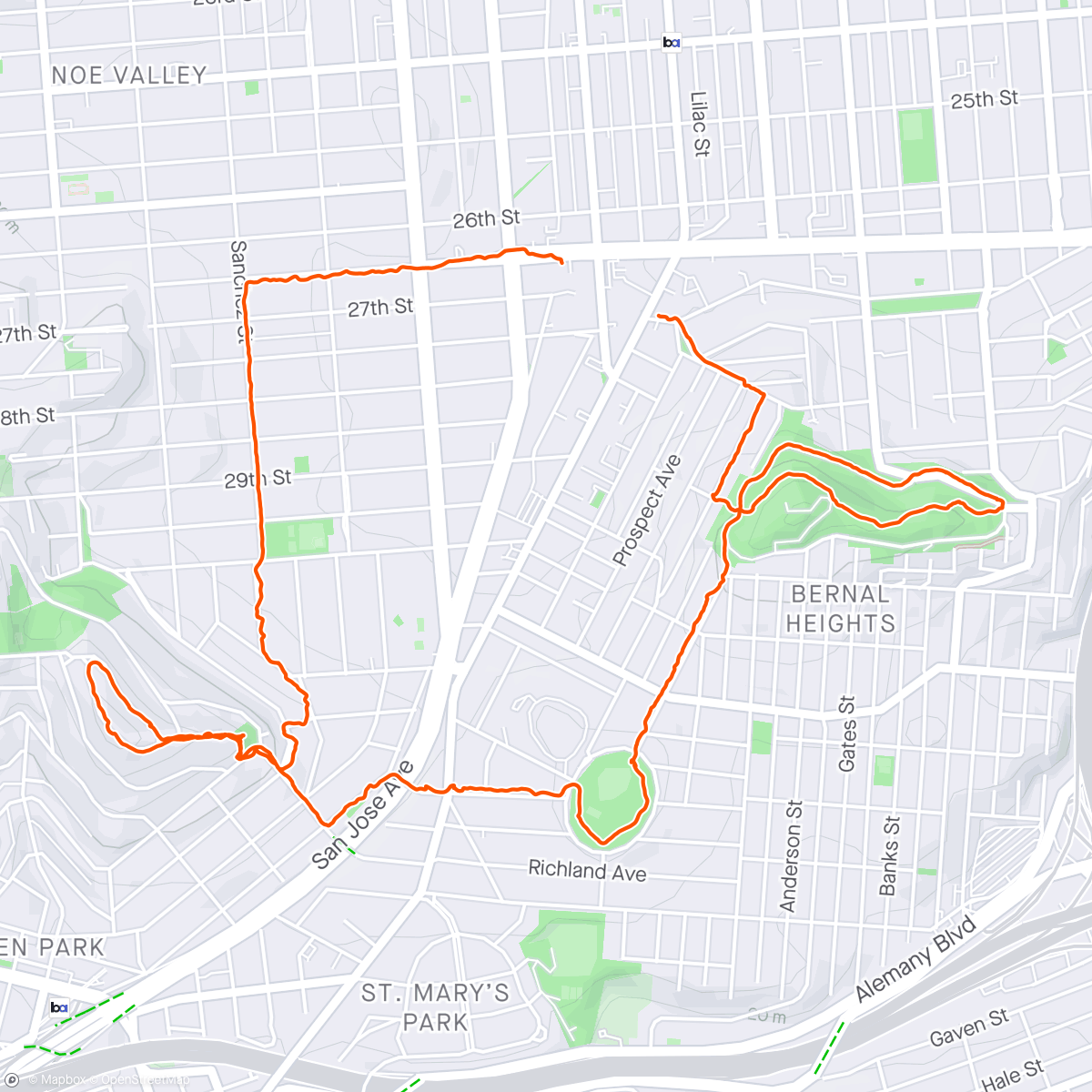 Map of the activity, Bernal Heights + Holly Park + Goat Hill: In Reverse