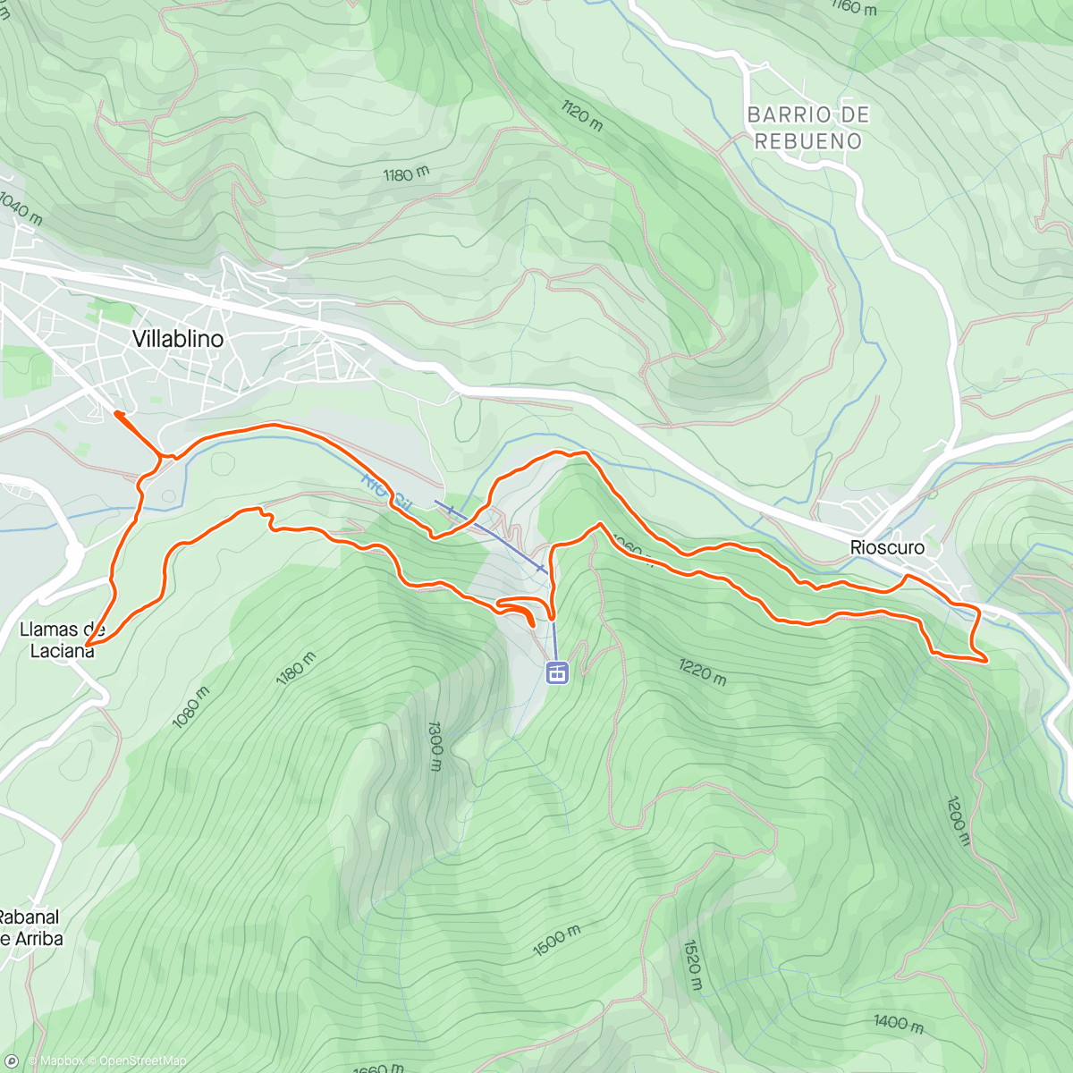 Map of the activity, Llamas, Castro La Muela, Rioscuro y el Lavadero