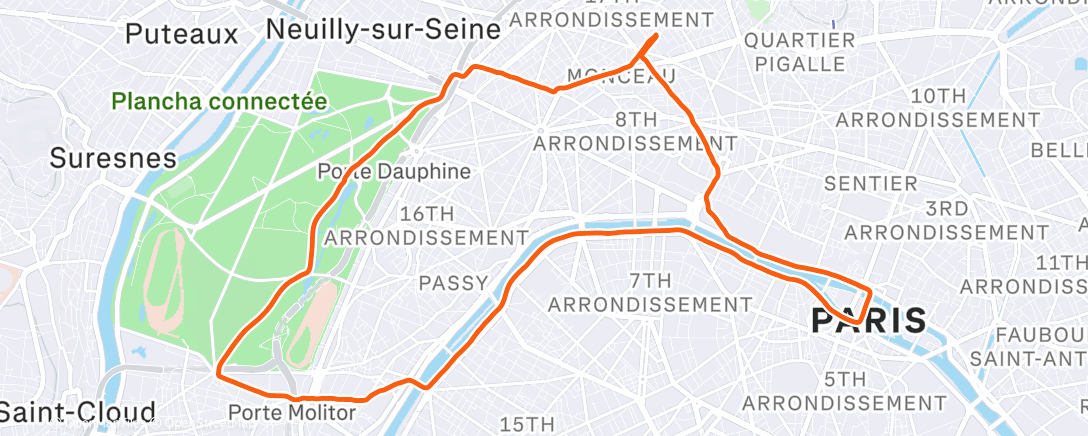 Map of the activity, Course à pied le matin