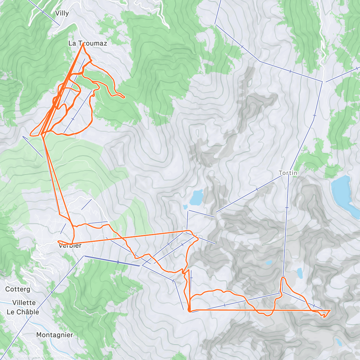 Map of the activity, La Tzoumaz - Tag 2