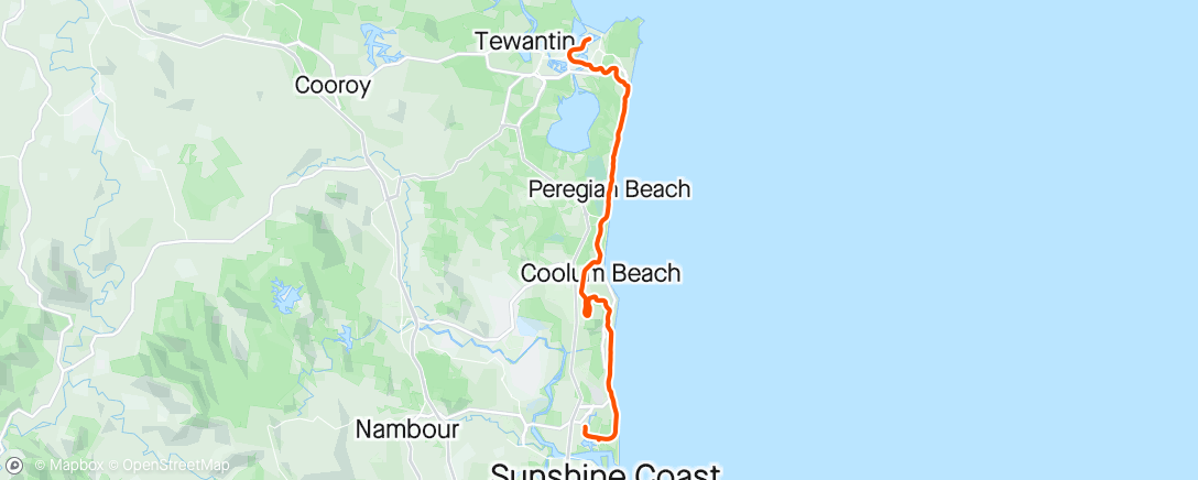 Map of the activity, Ultraman pacing practice.
 Noosa to turnaround.