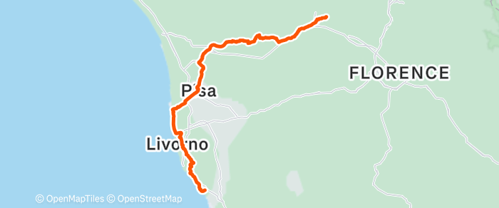 Route map of Pistoia to Rosignano Marittimo