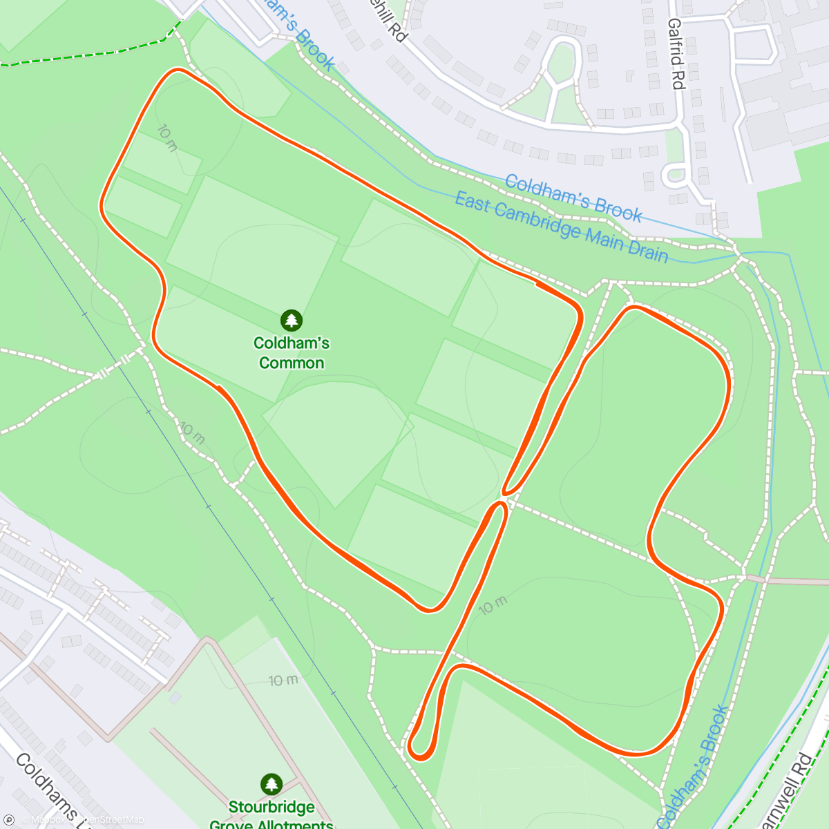 Map of the activity, Coldham Common Parkrun. First since 2019!
