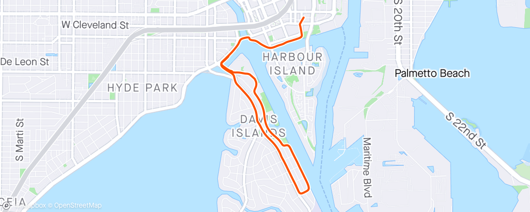 Mapa de la actividad, Davis Island Run