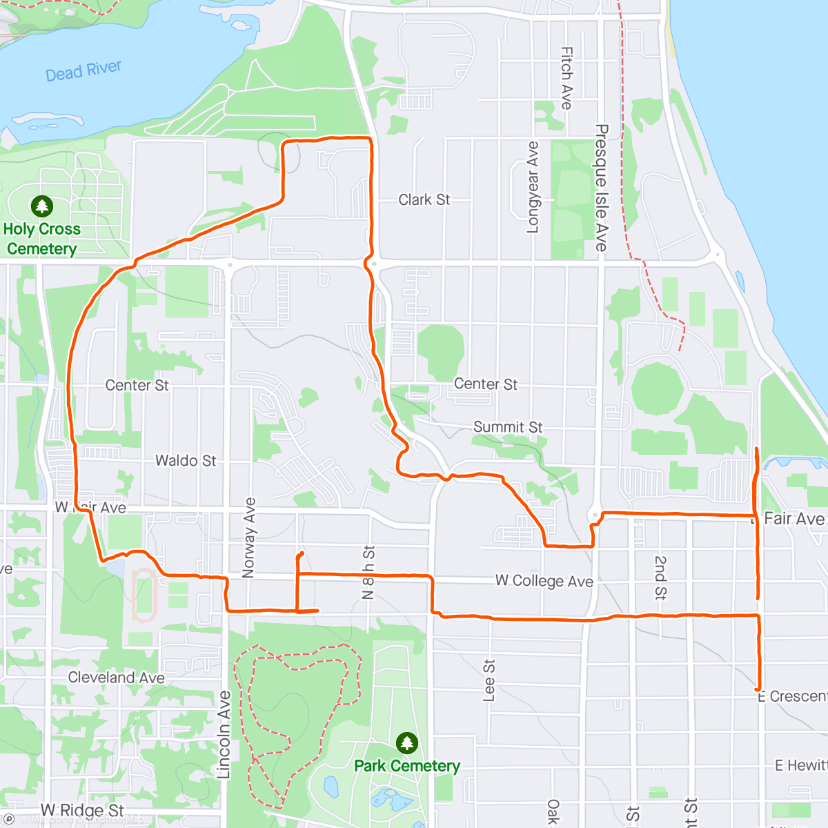 Map of the activity, Evening run with the gf