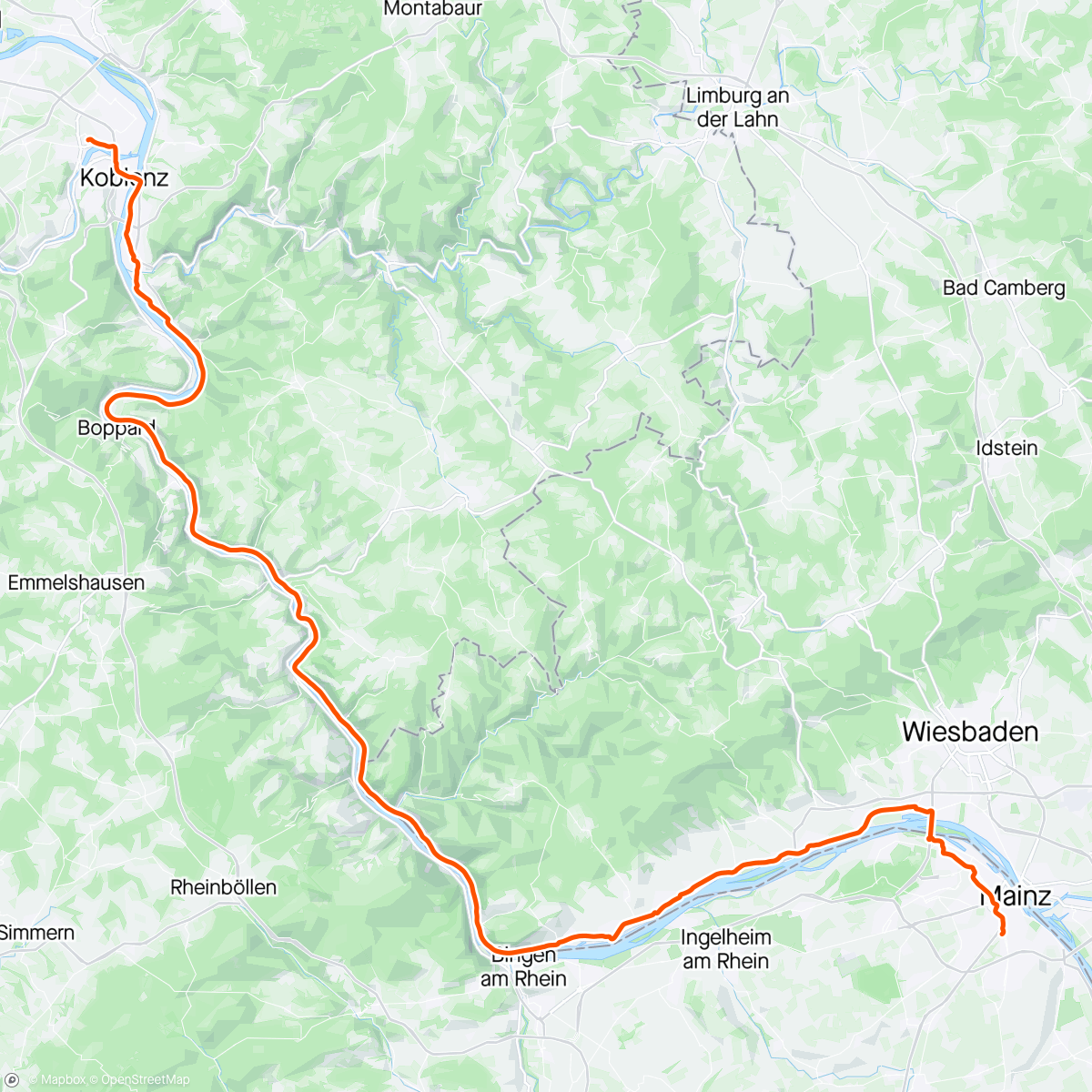 Map of the activity, MZ -RÜD-KO, rechtsrheinisch meist mit Kalli