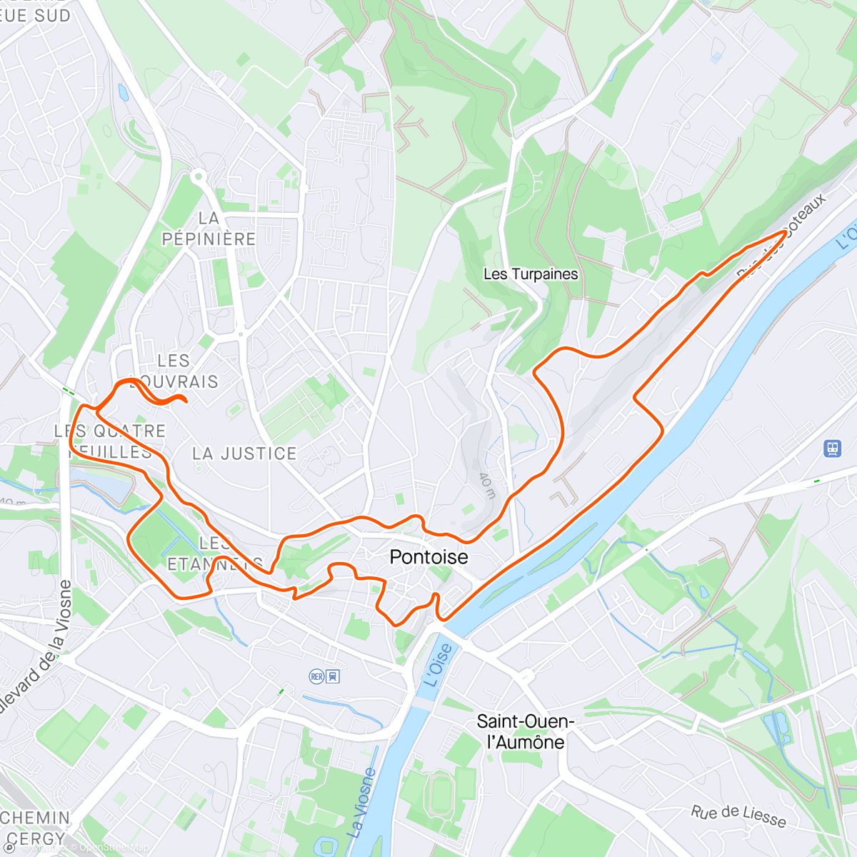Map of the activity, Urban trail de Cergy