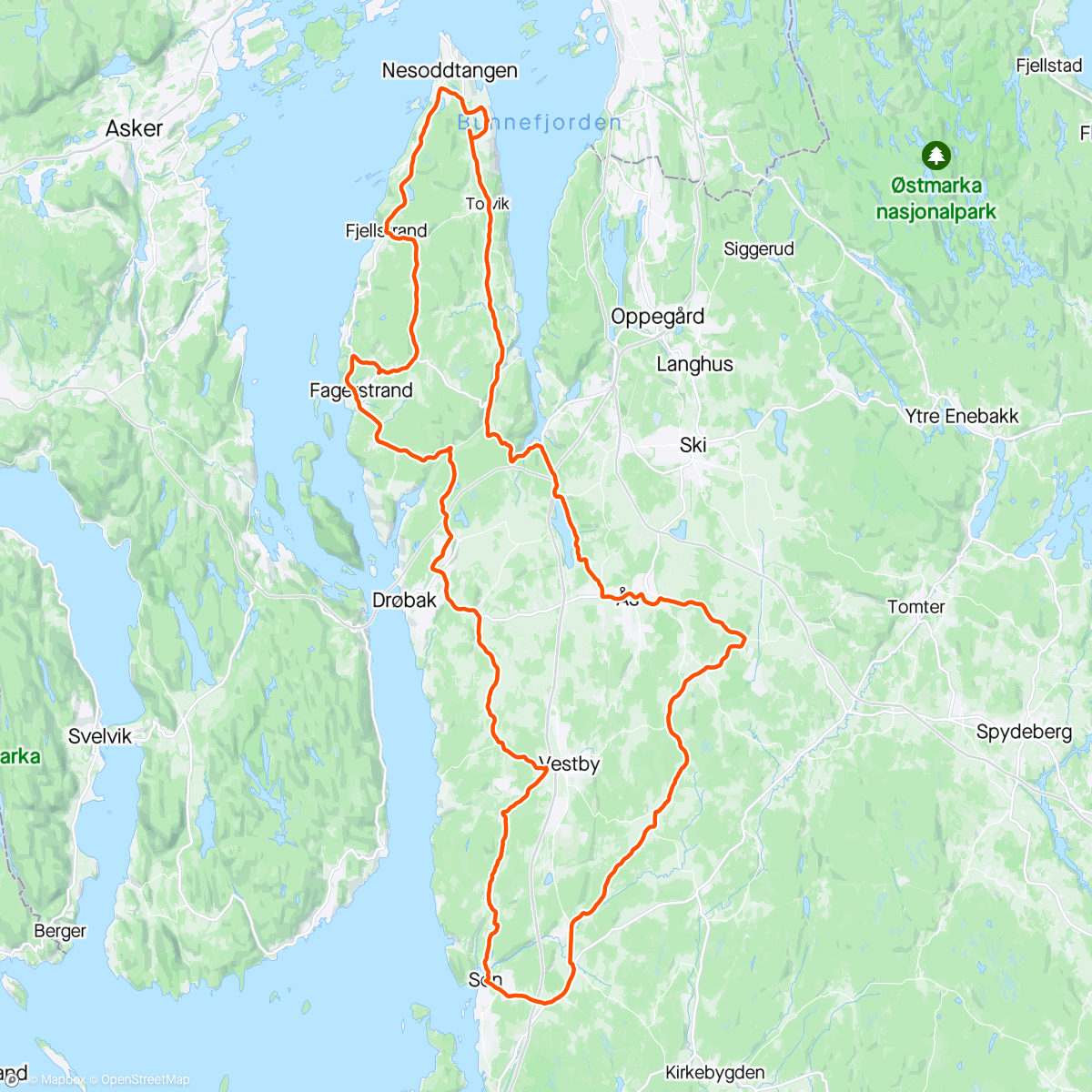 Map of the activity, Nydelig søndagstur