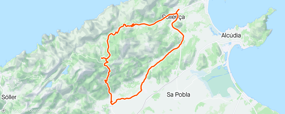 Map of the activity, Majorca Day 3.5 with great gearing. Got me up Col de Battailla in one piece, then tea at Lluc.