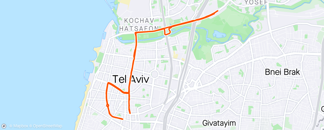Map of the activity, Papaya Night Run Tel-Aviv