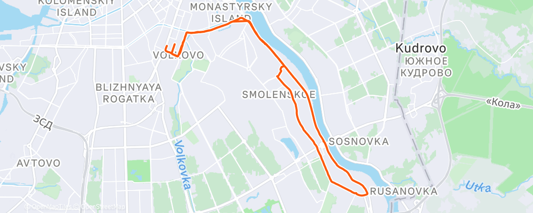 Карта физической активности (Run St Petersburg / Volkovo, Obvodny Canal, Obuhovskoy Oborony, Nevskaya Zastava, Shcemilovka, "Proletarskaya" metrostation, Babushkina Street / Волково, Обводный канал, пр. Обуховской оБороны, Невская застава, Щемиловка, станция метро "Пролетарская", ули)
