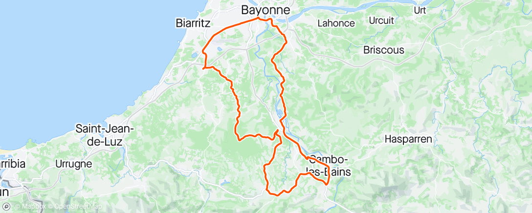 Map of the activity, 14/05/2024 Bidart, PB : petite virée du soir entre sec et humidité en mode fartlek par Landagoyen, Cambo et Bayonne