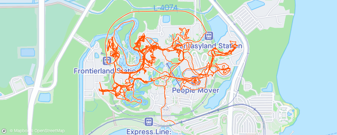Map of the activity, Magic Kingdom 14hr 45 minutes, walk and rides