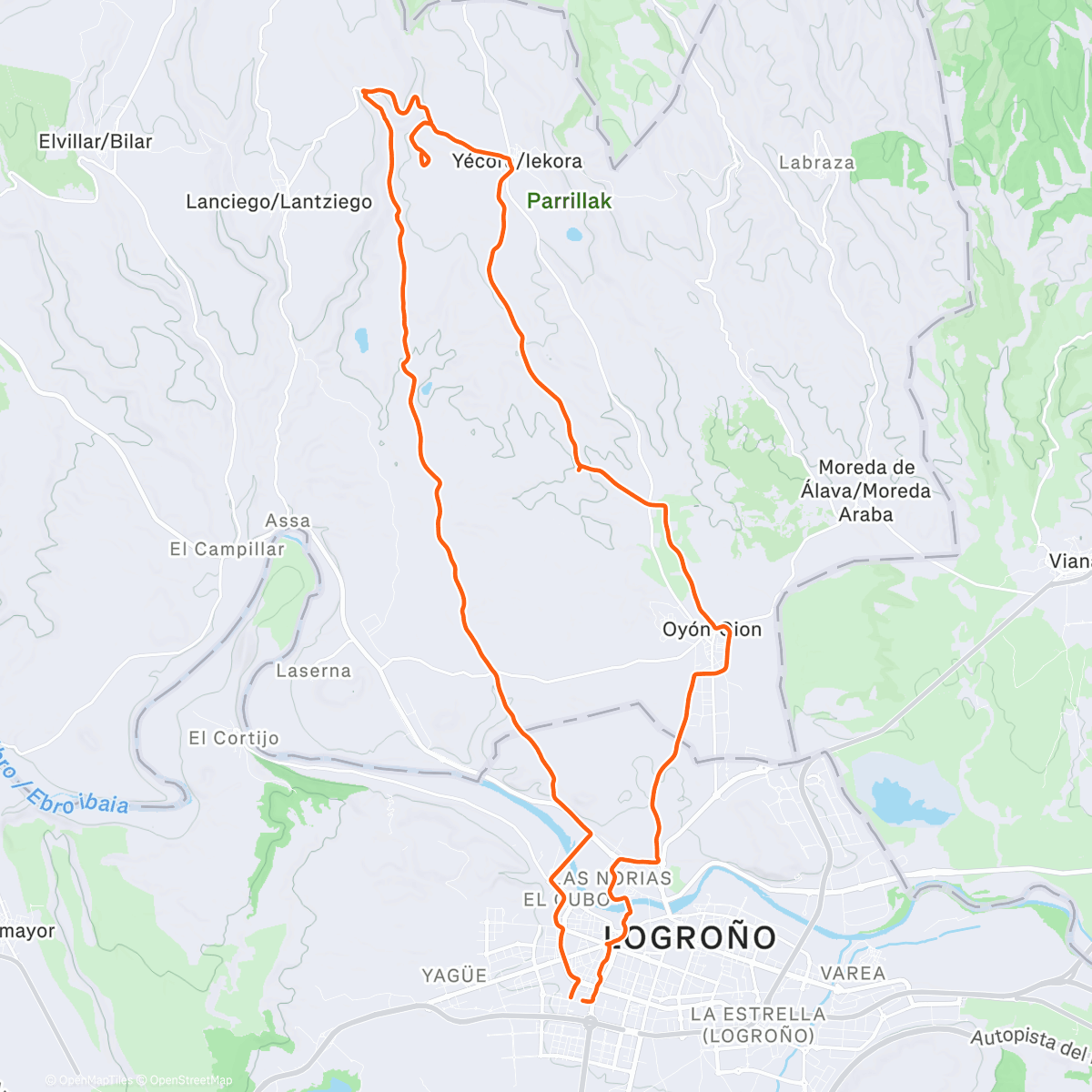 Map of the activity, Siluetas en la niebla: De Logroño a Viñaspre en BTT