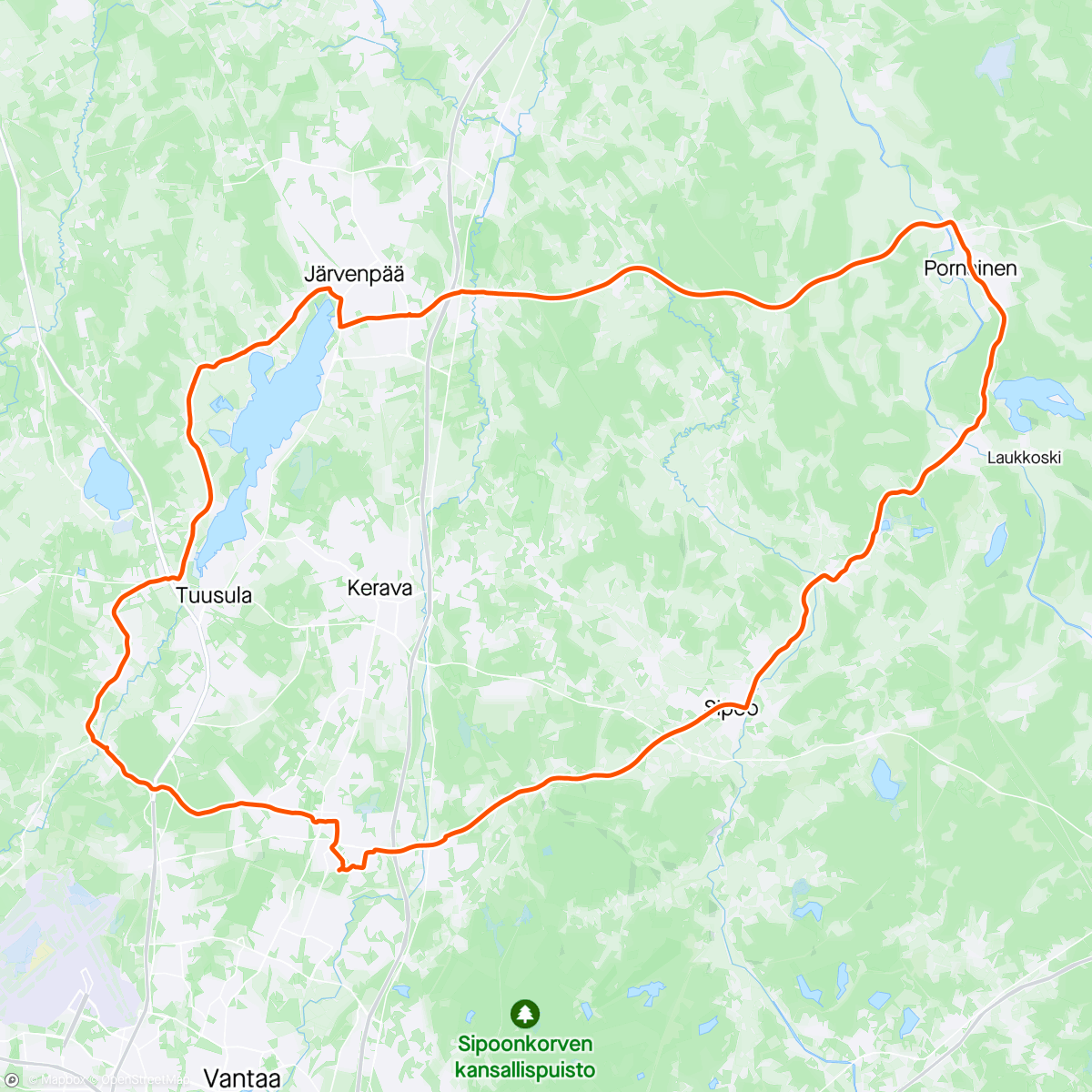 Map of the activity, Vappu Road Ride Pornainen