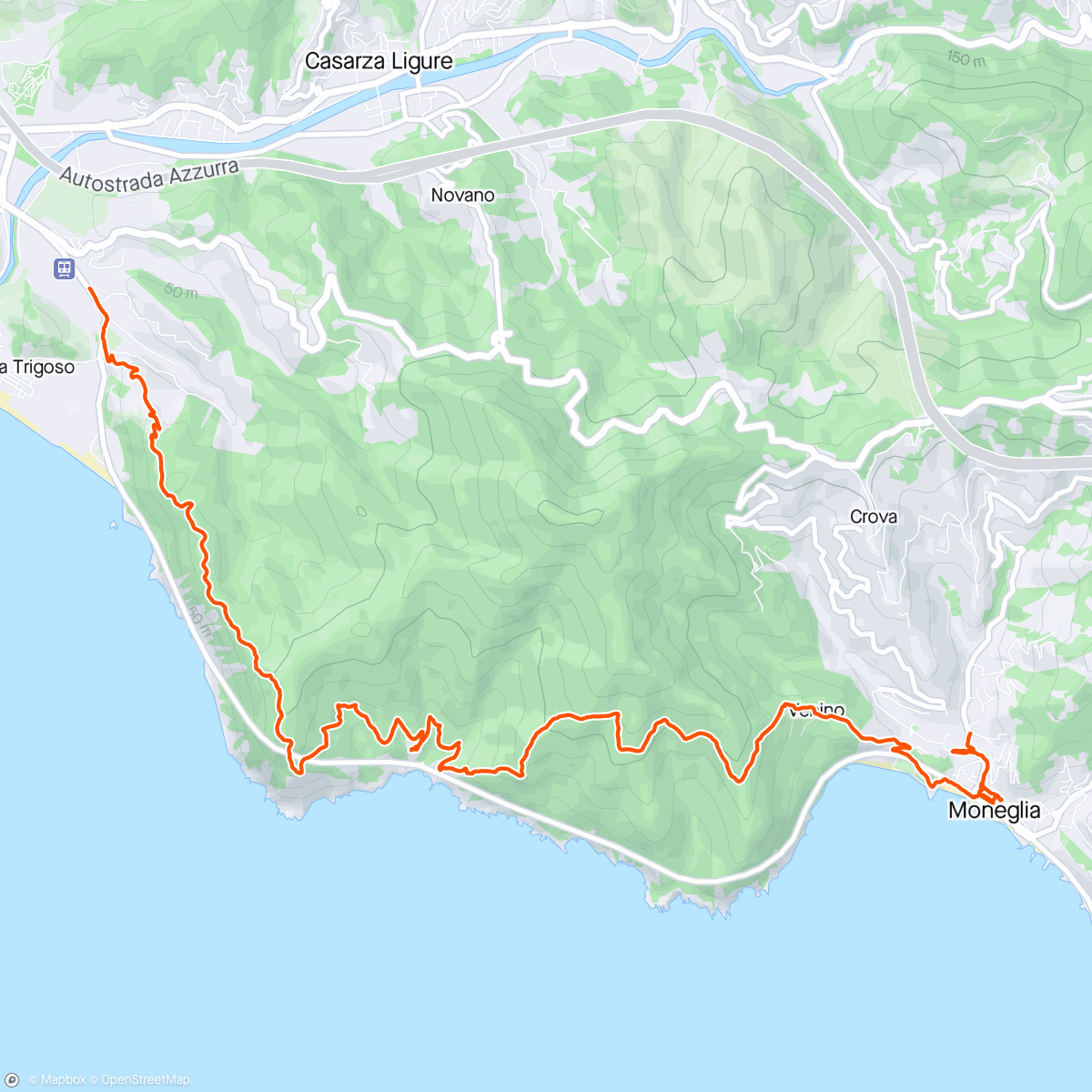 Map of the activity, Riva Trigoso to Moneglia.
