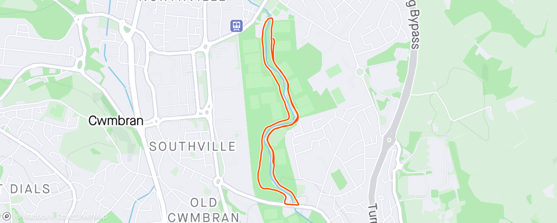 Map of the activity, Evening run but stopped Strava