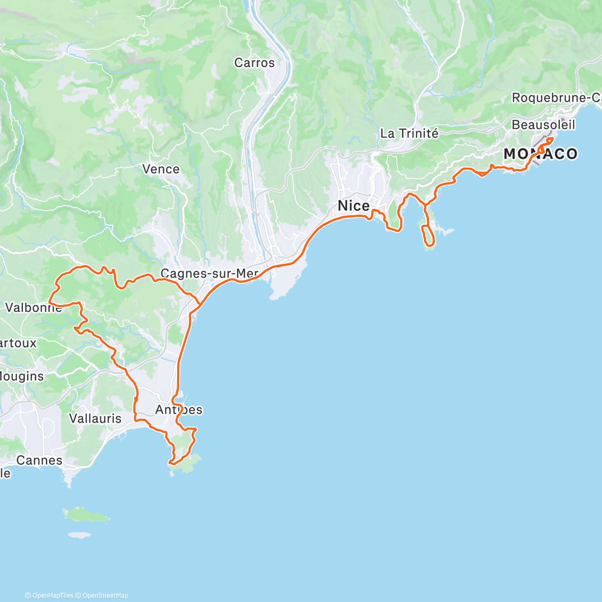 Map of the activity, Cycling