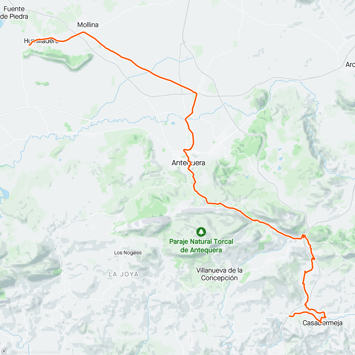 Map of the activity, Fuente de Piedra -- Casabermeja