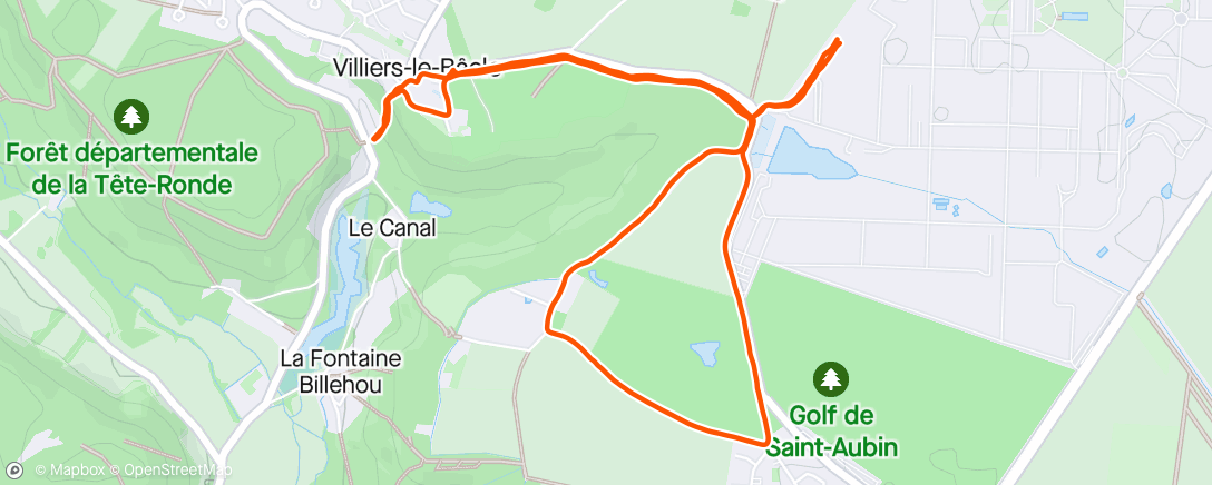 Map of the activity, Saclay - Solo - 2 km EF + 6x500 R:200 + 1 km Côtes+ fournil + retour