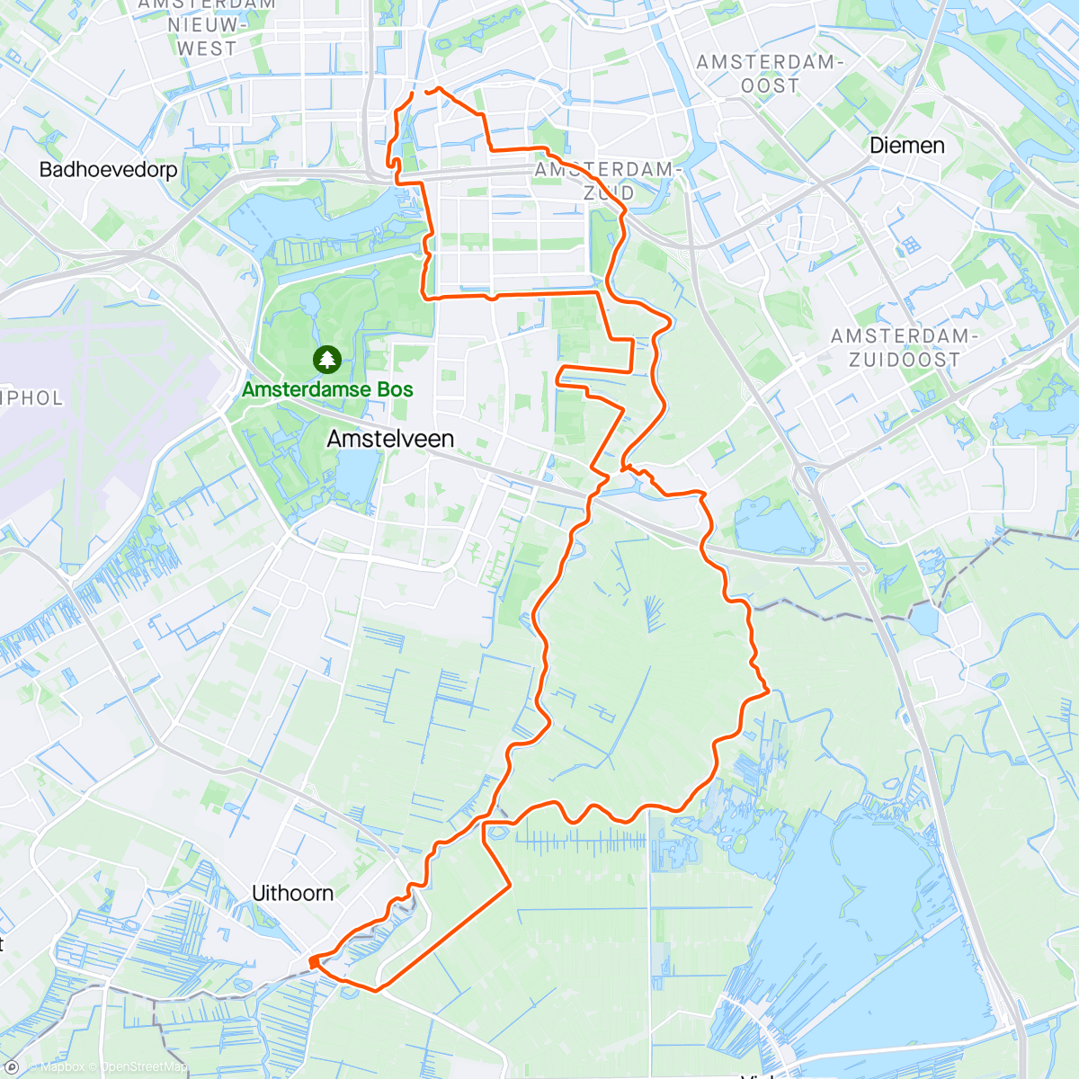 Map of the activity, Gratitude ride #169.  Body couldn’t resist the first day of Spring! Amsterdam, Noord-Holland ⛅