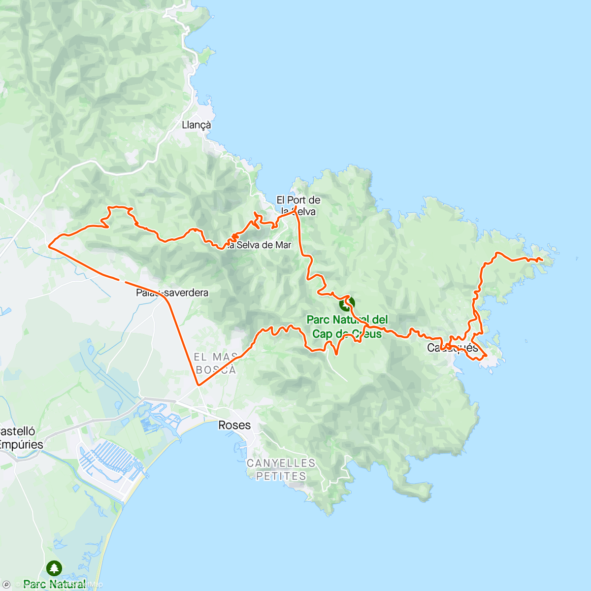 Map of the activity, Sant Pere Monastery and Cap de Creus. Willie’s World/BikeCat Cycling