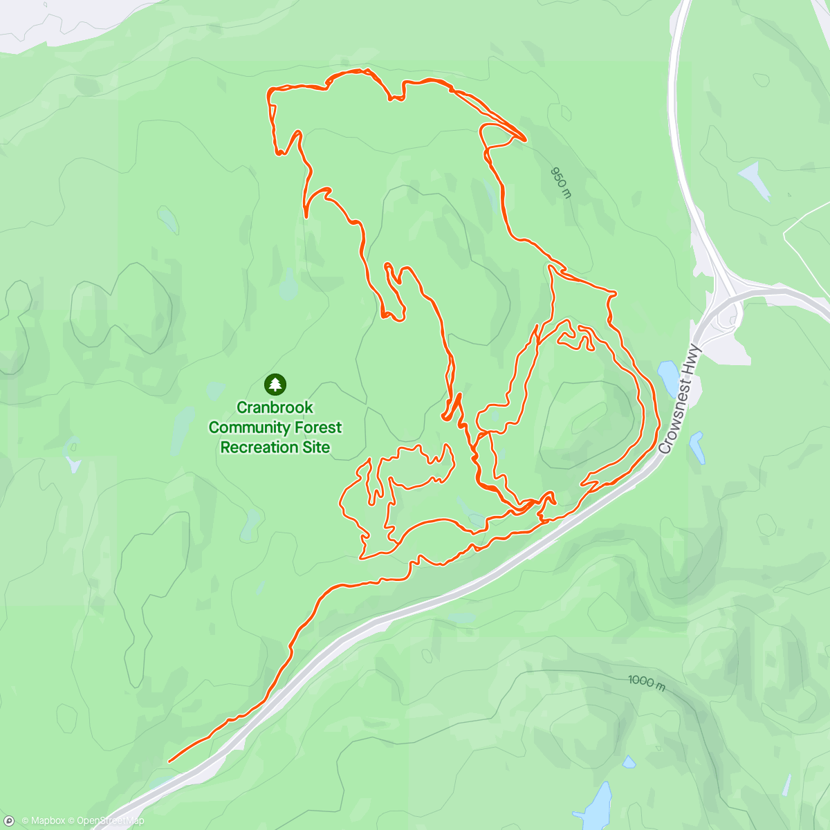 Map of the activity, MTB day in Cranbrook trails on a prefect day, with Jeannette