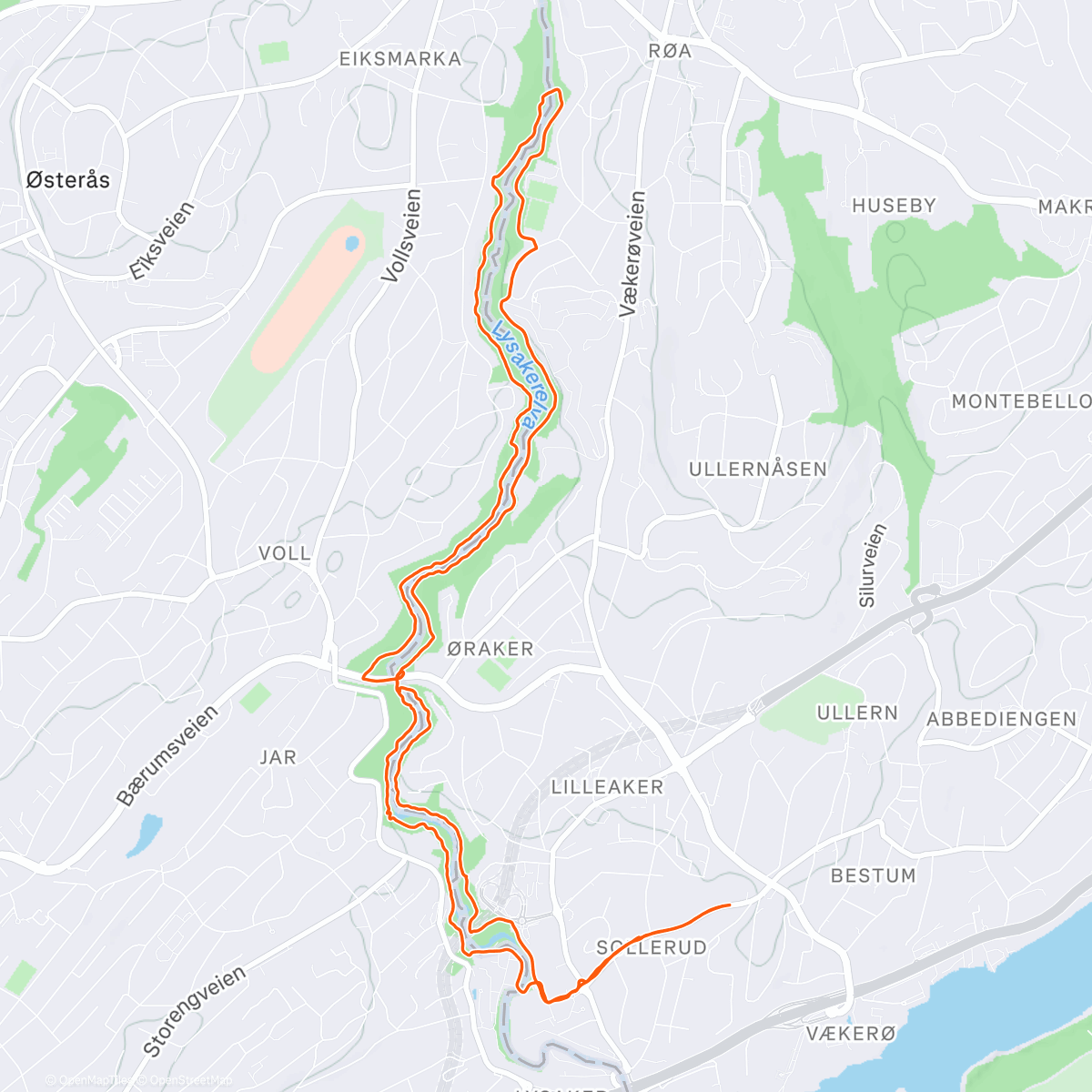 Map of the activity, Lysakerelva by night med bestevennen 🐾