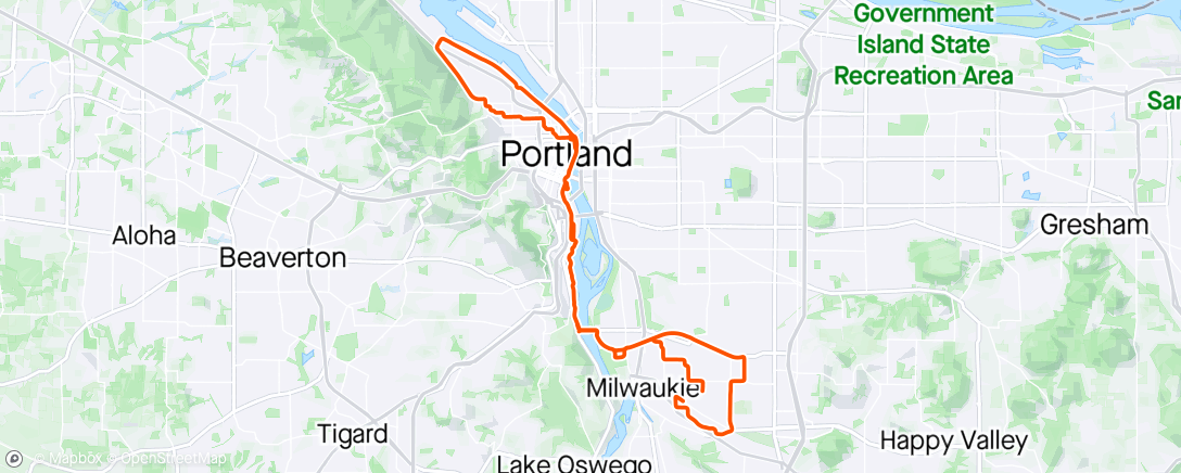 Map of the activity, Easy ride into Portland.