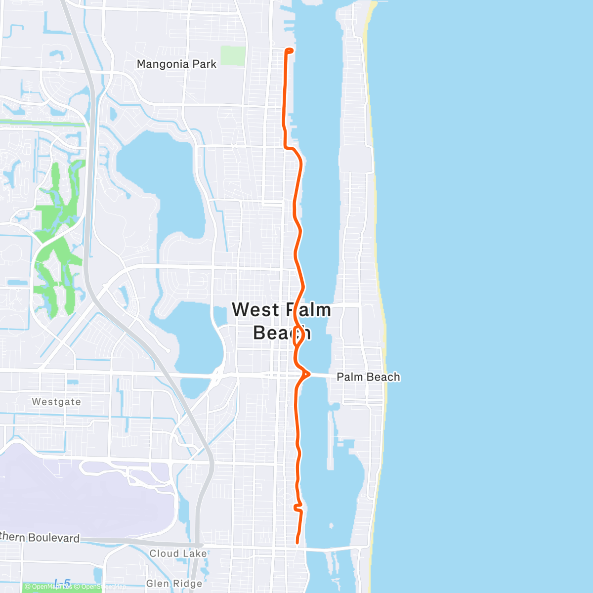 Map of the activity, WEST PALM BEACH MARATHON