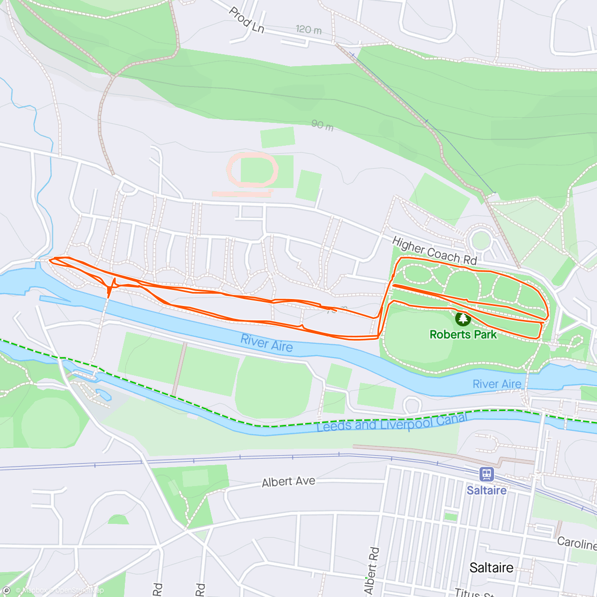 Map of the activity, Roberts park parkrun