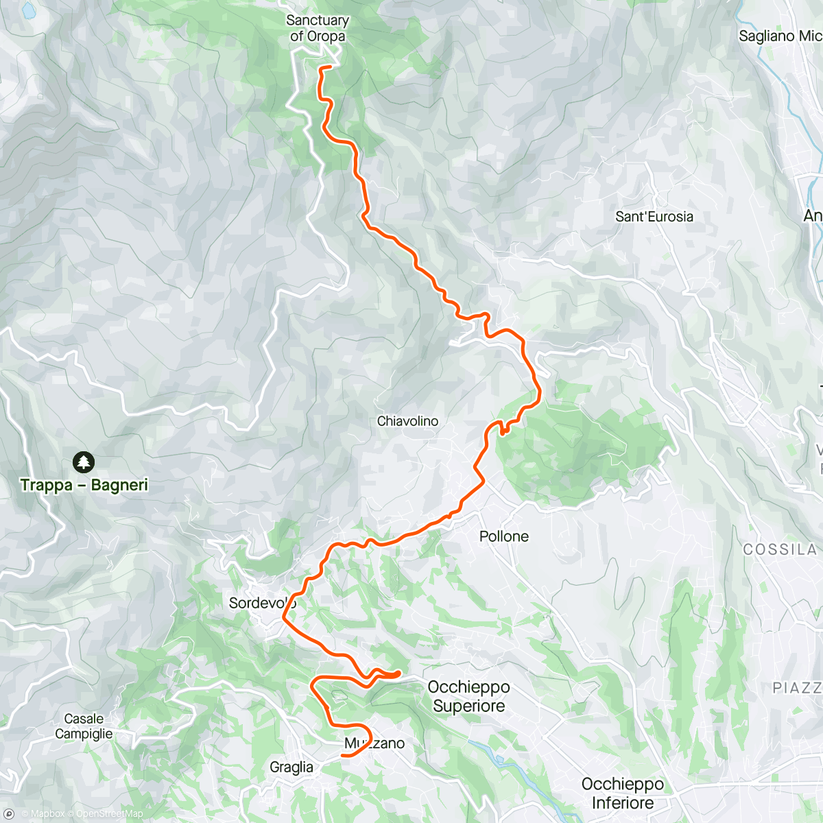 Mapa de la actividad, BDC - giro ad anello 1/2 - salita ad Oropa