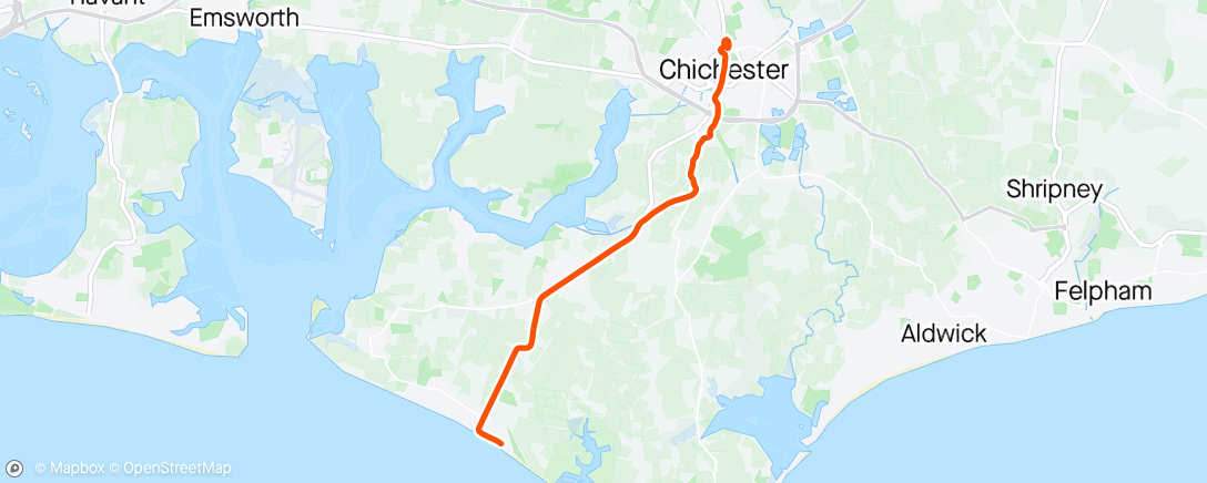 Map of the activity, Bracklesham Bay to Chichester Parkrun