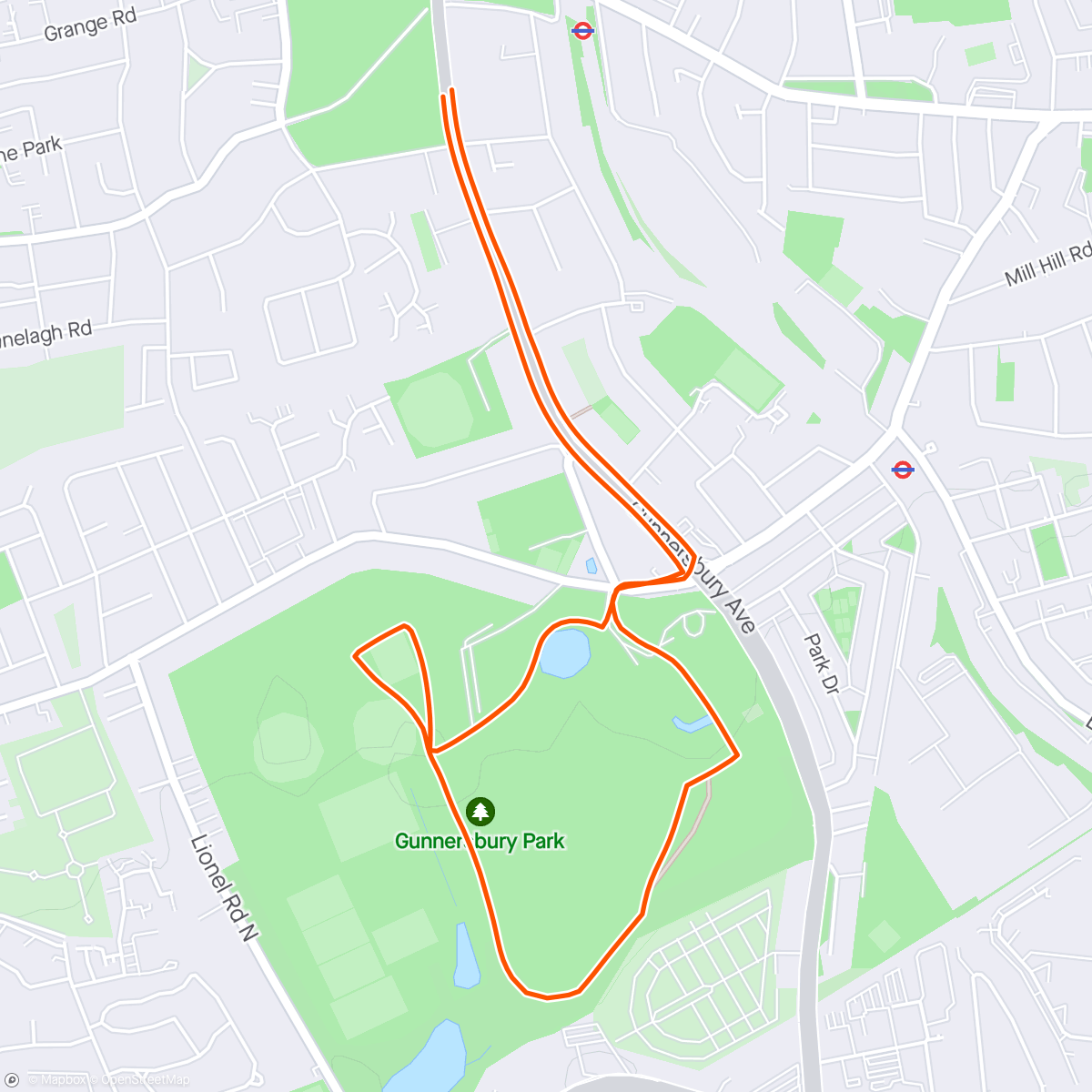 Map of the activity, Morning Run Gunnersby park