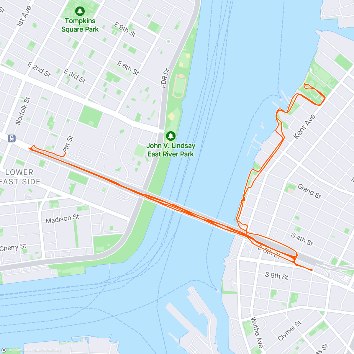 Map of the activity, Manhattan to Brooklyn back and forth